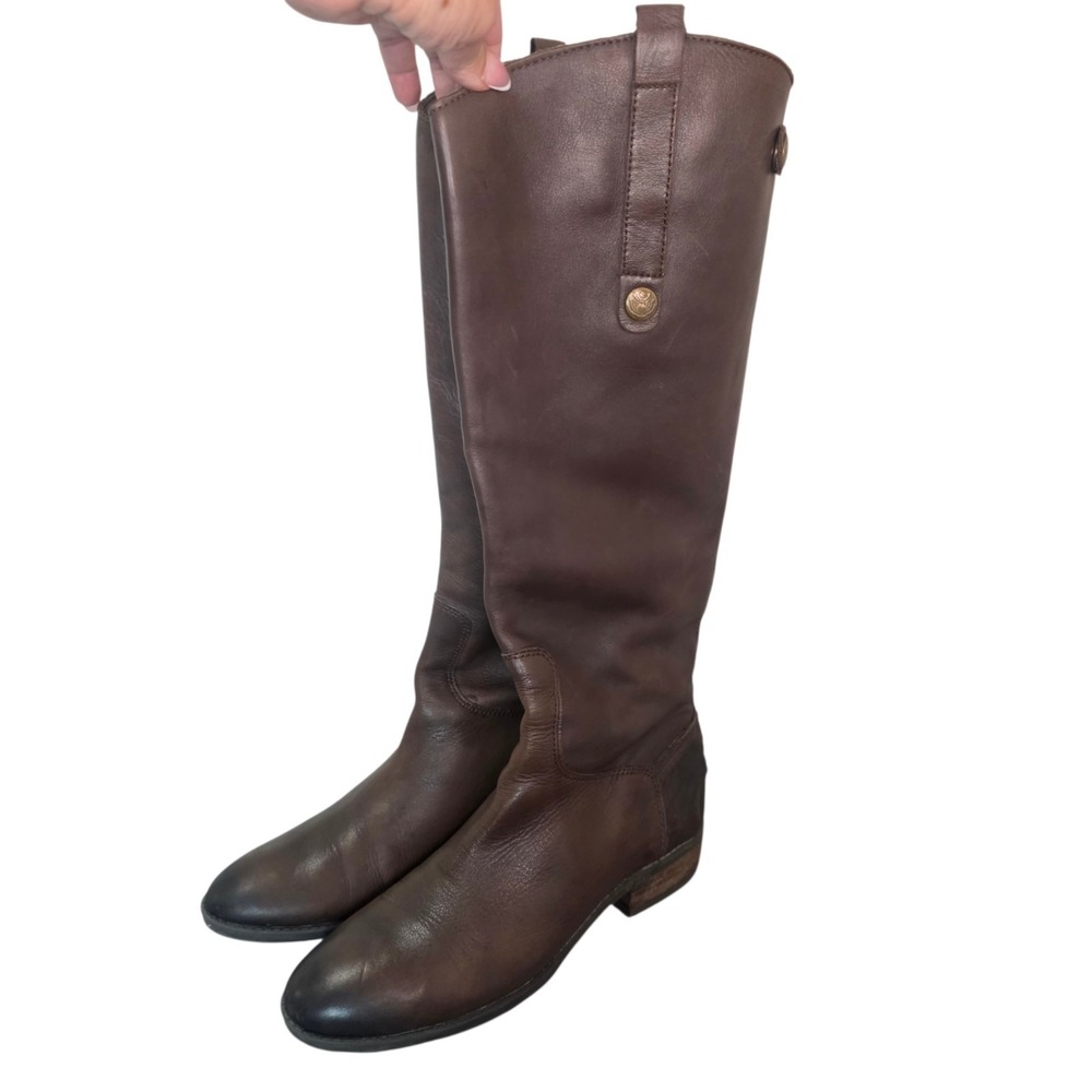 Sam Edelman Penny Womens 7M Dark Brown Leather Knee High Riding Boots Back Zip